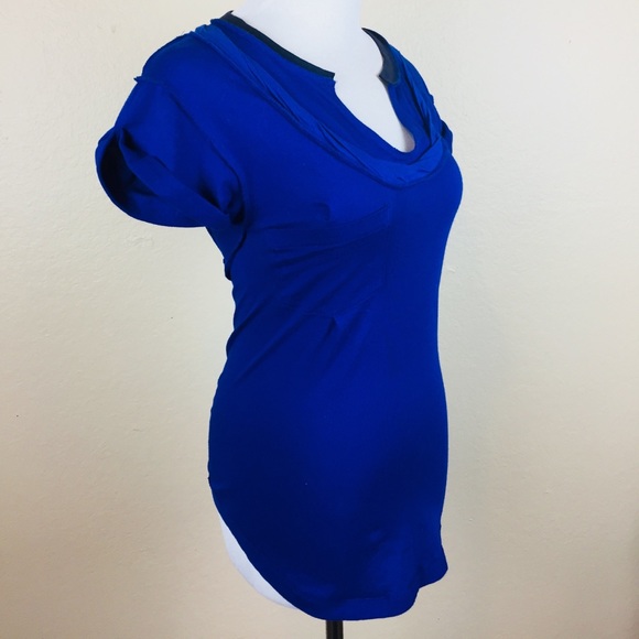 FREE PEOPLE Blue Keyhole Open Back Boho Short Sleeve Pocket Tee Shirt XS NEW Bow - Picture 7 of 9